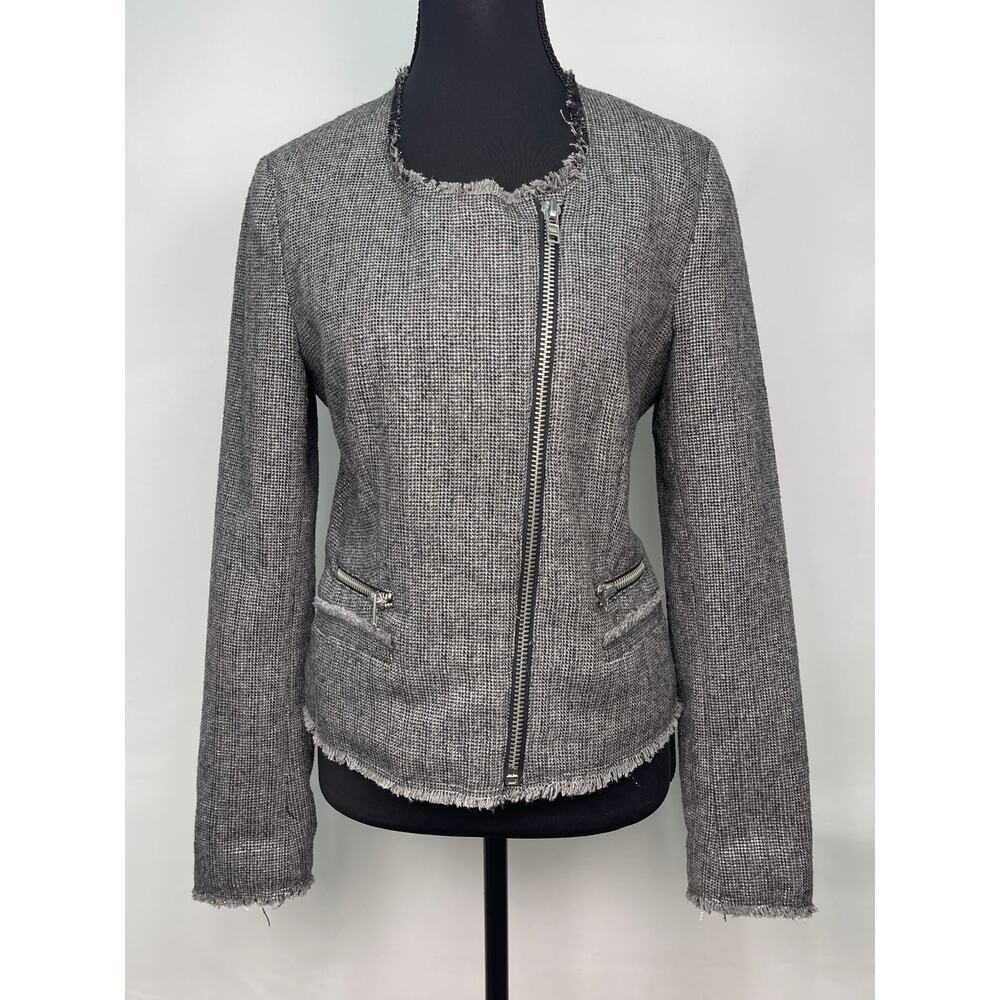 MNG Casual Black & Silver Tweed Asymmetrical Zip Jacket Blazer Size XS